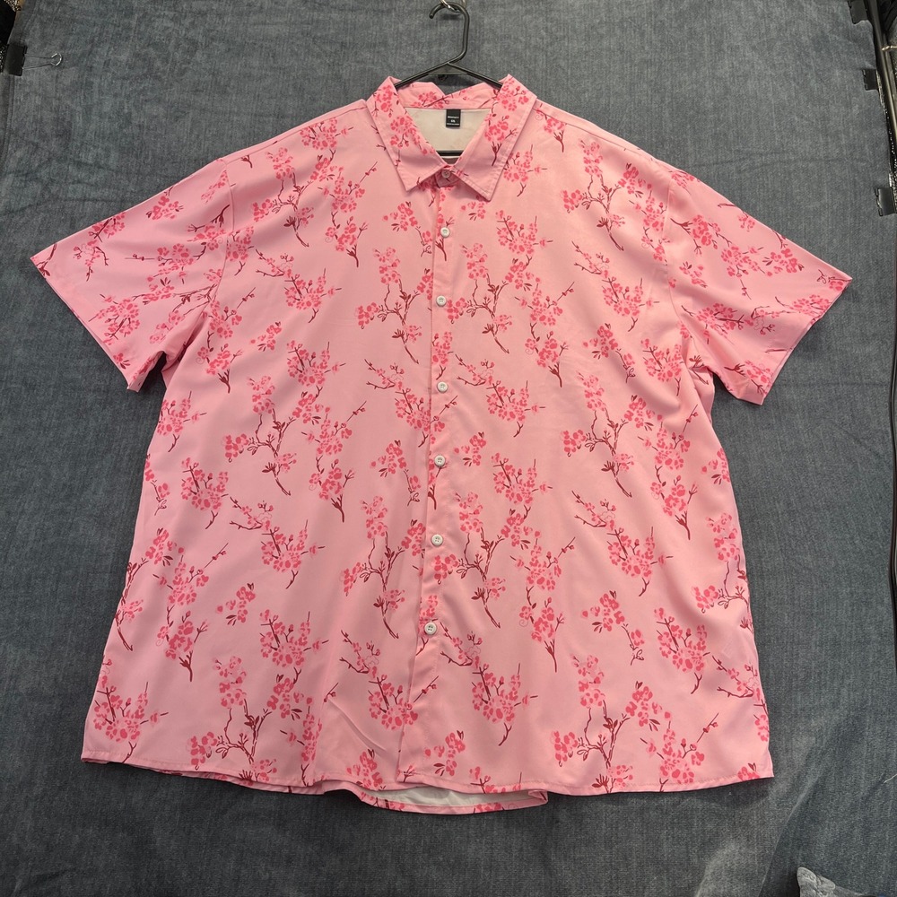 Manfinity Button Up Shirt Mens 6XL Pink Polyester Cherry Blossom Floral Print